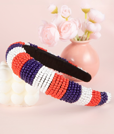 Dark Blue Flag Day Beaded Wide Headband