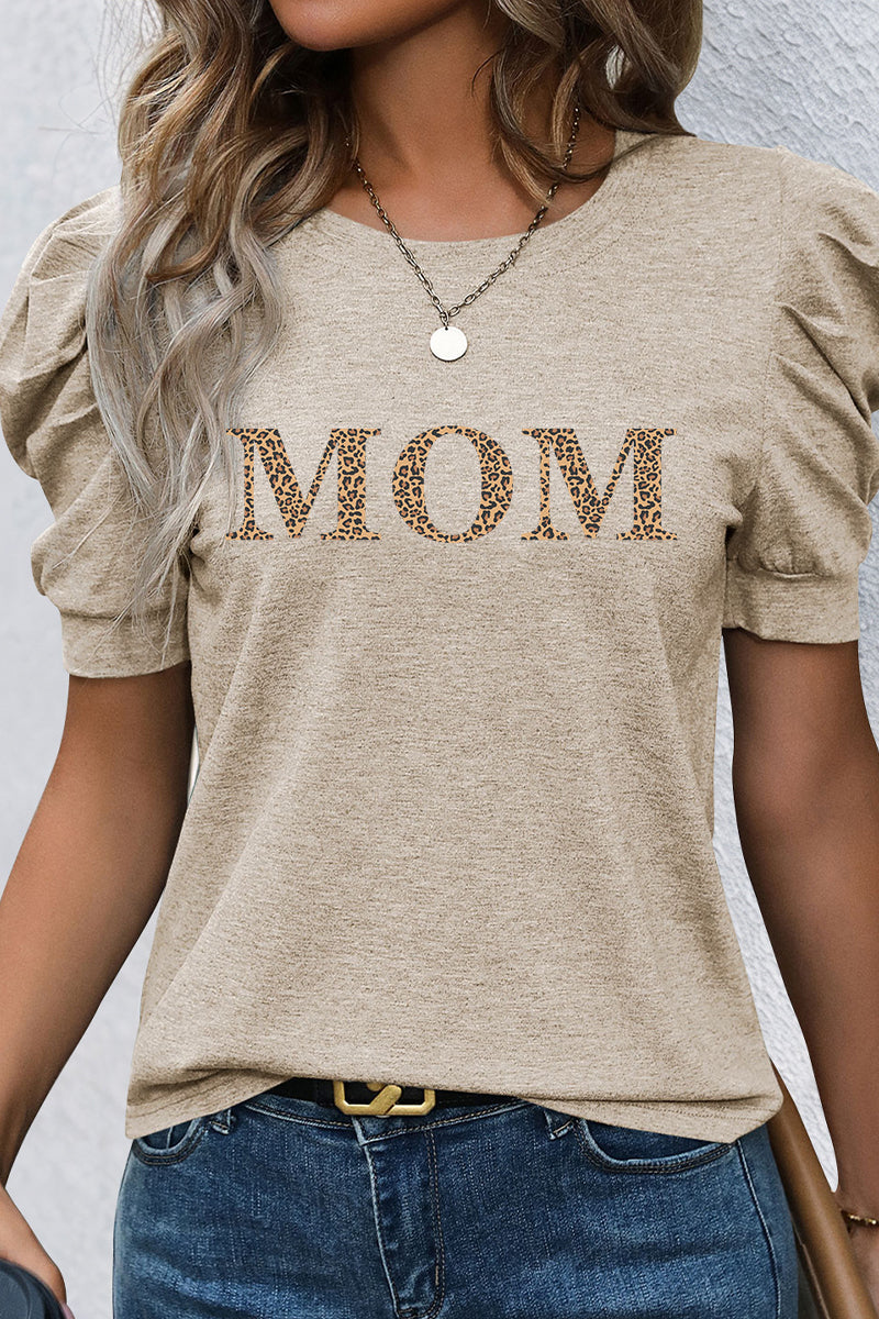 Mother’s Day MOM Graphic Puff Sleeve Casual T Shirt
