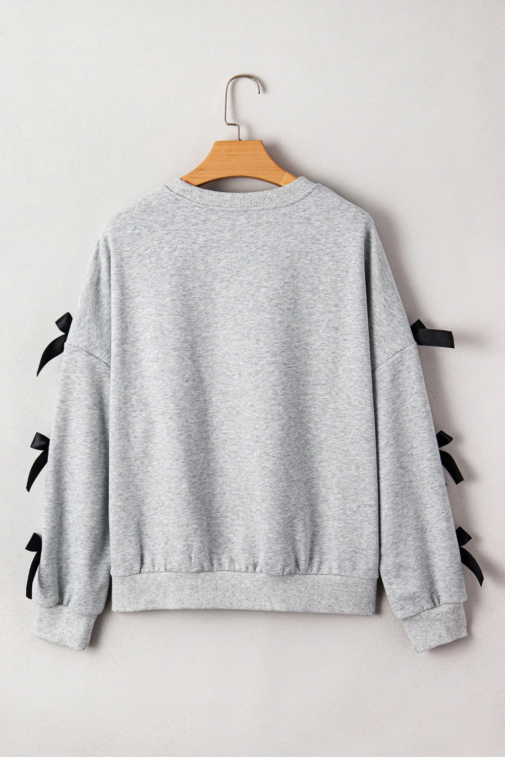 Merry Christmas Letter Graphic Ribbon Bow Split Sleeve Baggy Sweatshirt