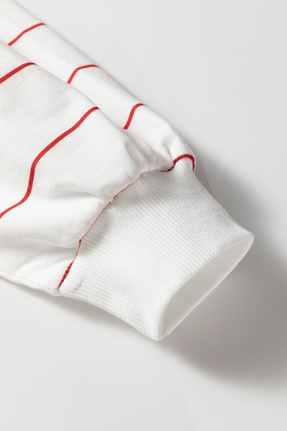 White Zip V Neck Casual Stripe Print Drop Shoulder Long Sleeve Top