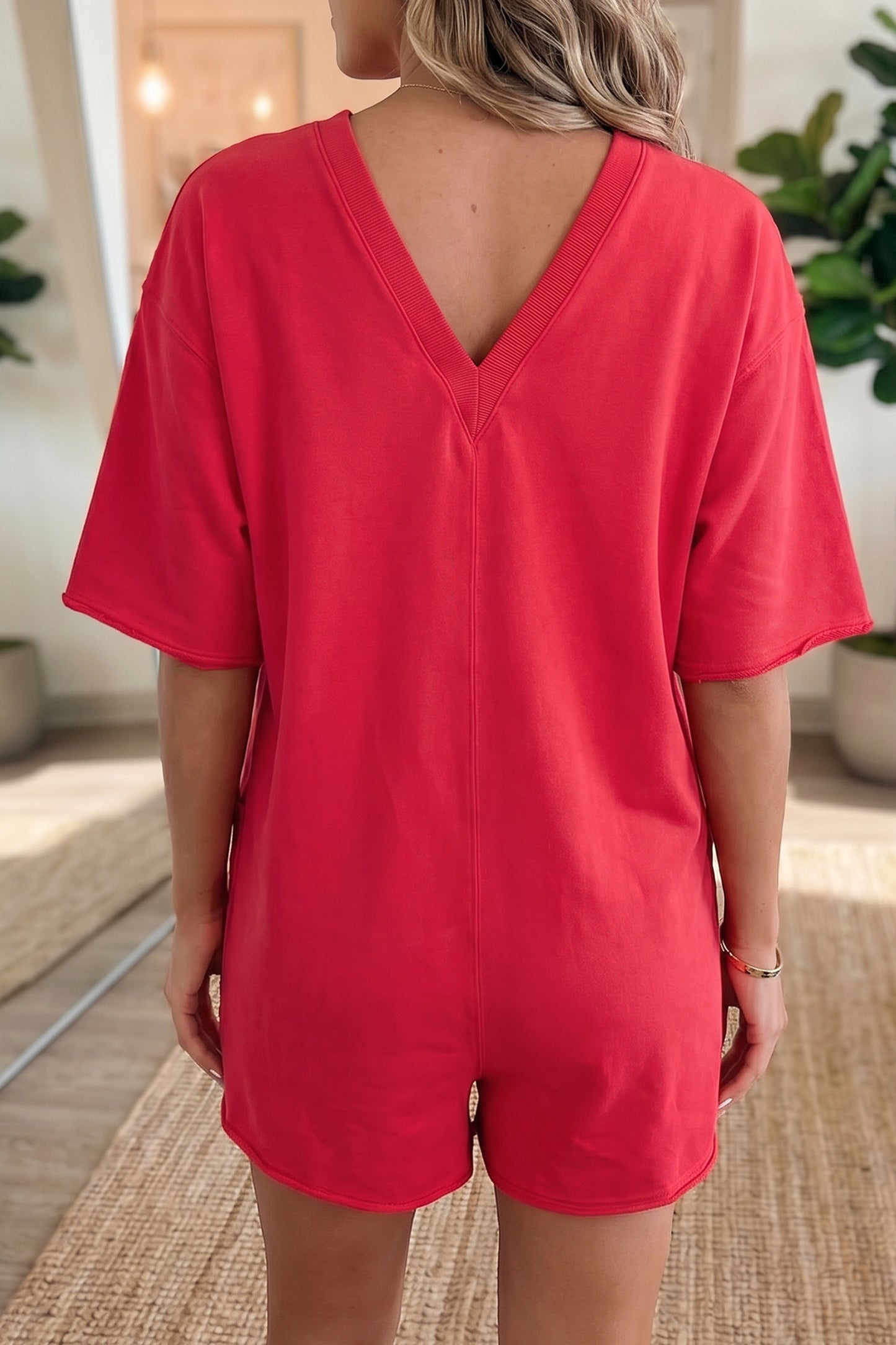 Solid Cotton Romper Shift Half Sleeve Casual Daily