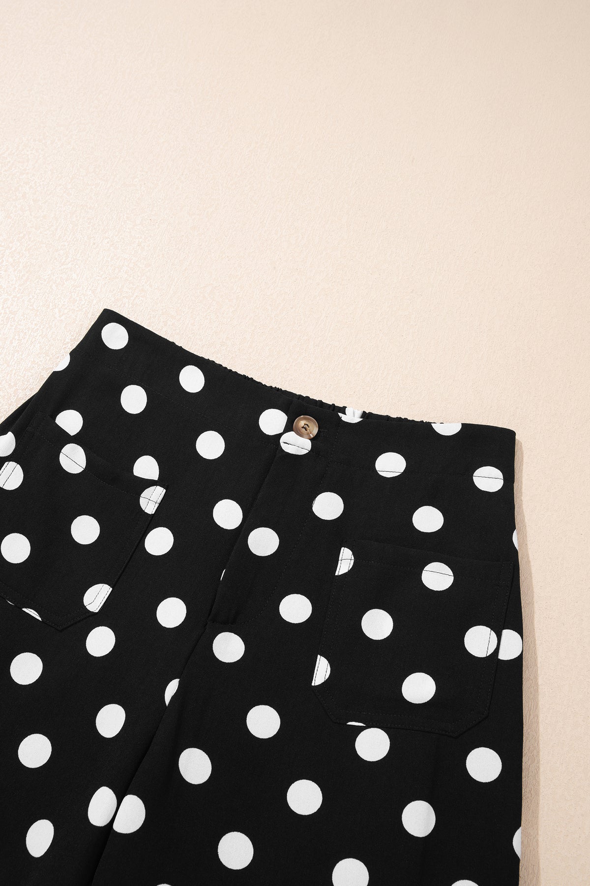 White Polka Dot Print Patched Pocket Loose Pants