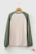 Mist Green Waffle Color Block Raglan Sleeve Top