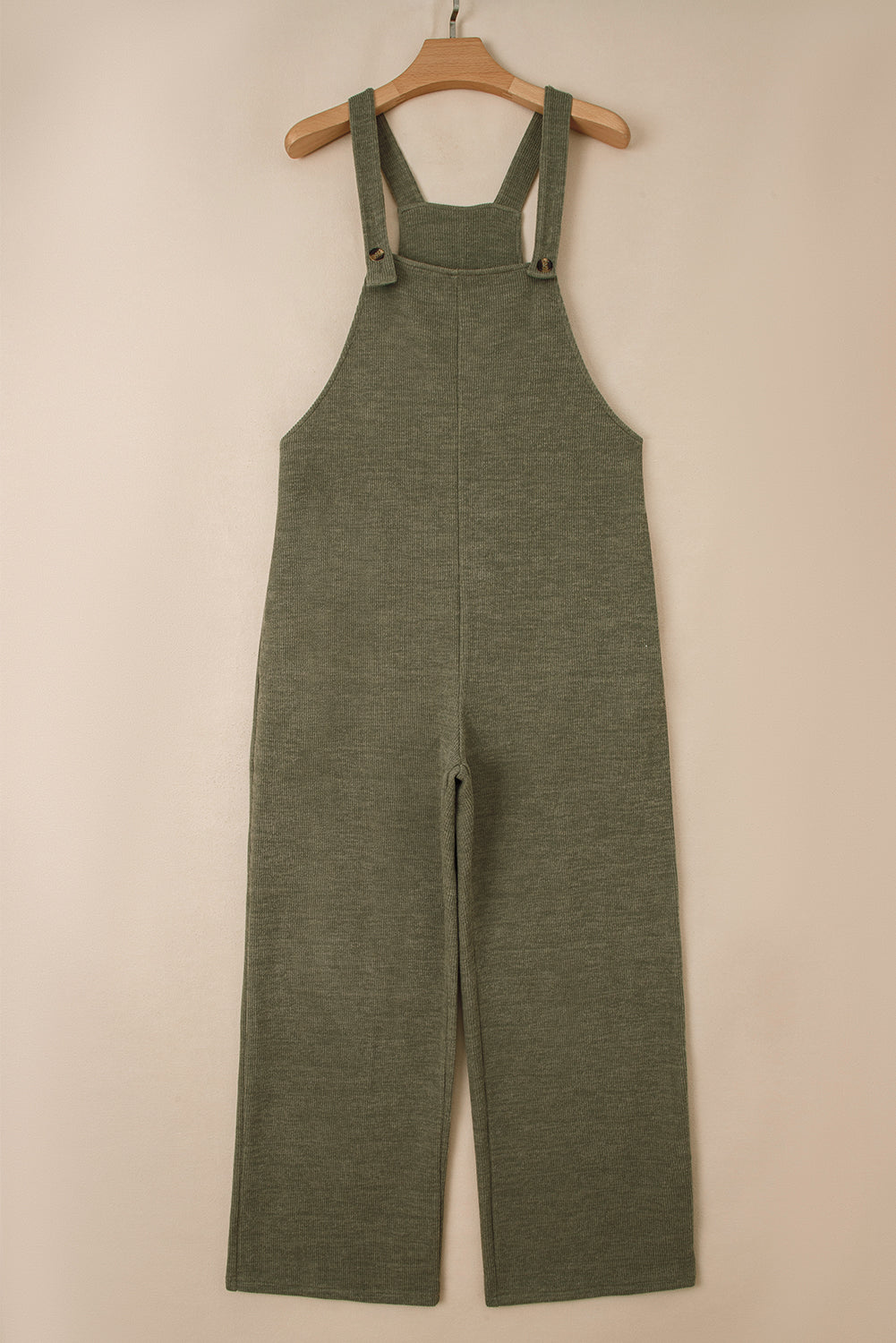 Laurel Green Solid Color Knit Loose Straight Leg Casual Overall Jumpsuit