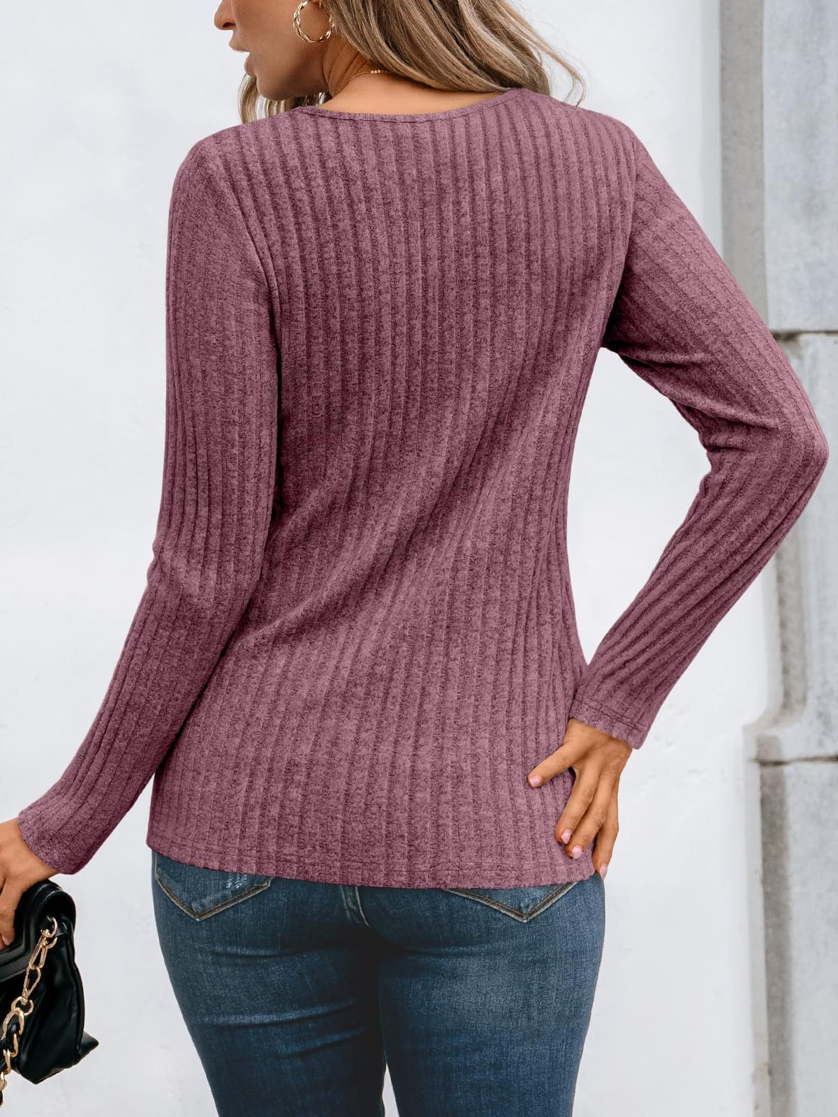 Solid Ribbed Top Casual Lace Long Sleeve Boutique