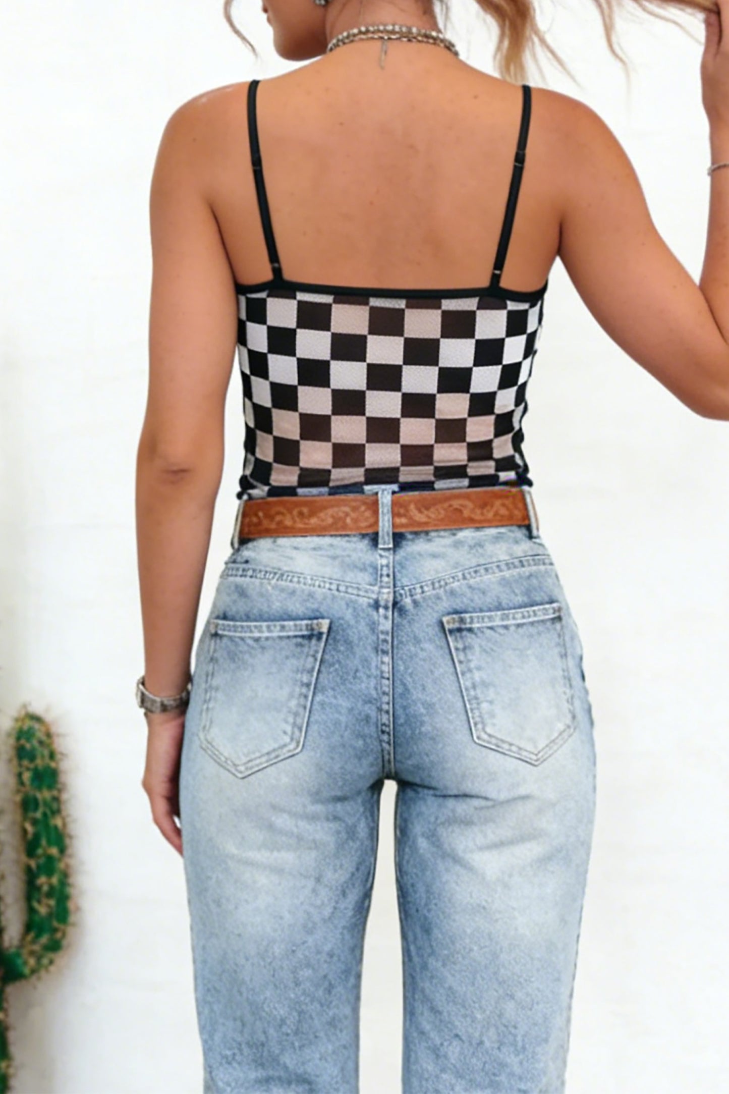 Plaid Polyester Tank Top Sheath Western Trendy Daily