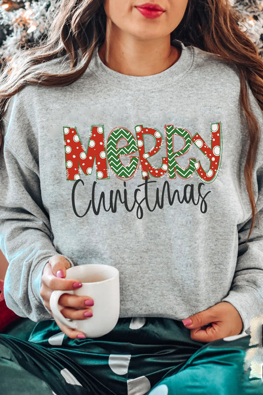 Gray Merry Christmas Festive Letter Print Drop Shoulder Sweatshirt