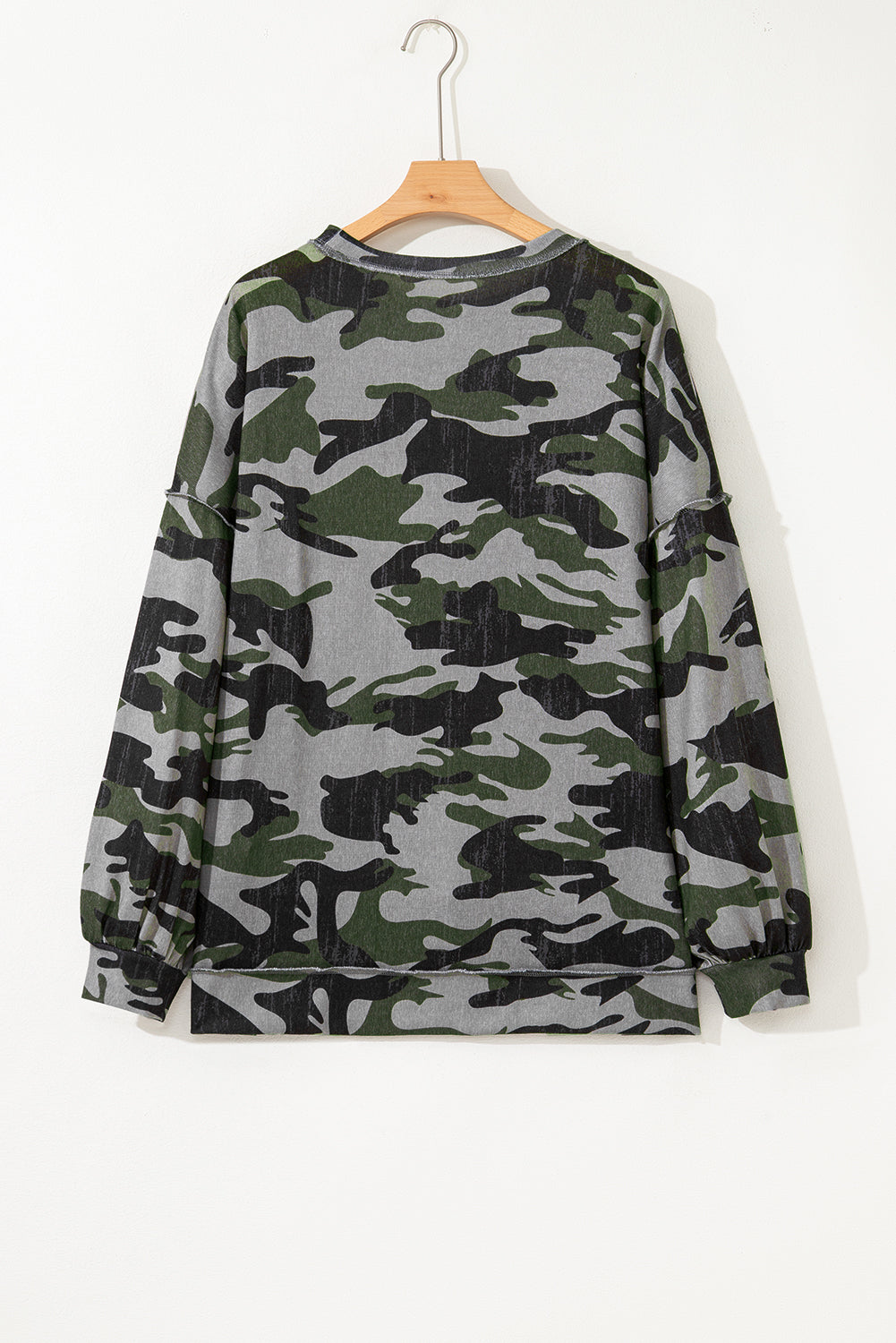 Multicolour Retro Camouflage Print Exposed Seam Patchwork Drop Shoulder Sweatshirt