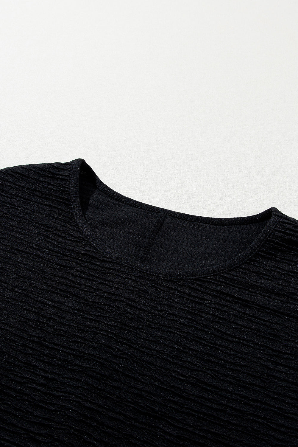 Solid Textured Ruffled Short Sleeve Blouse