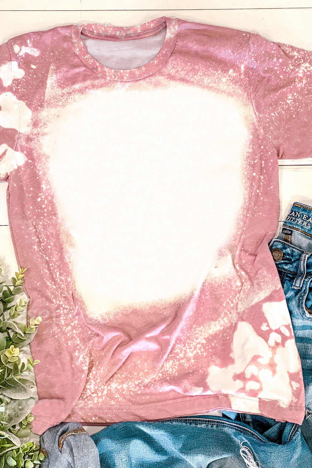 Women’s Bleached Tie Dye Leopard Helmet Print Casual T Shirt