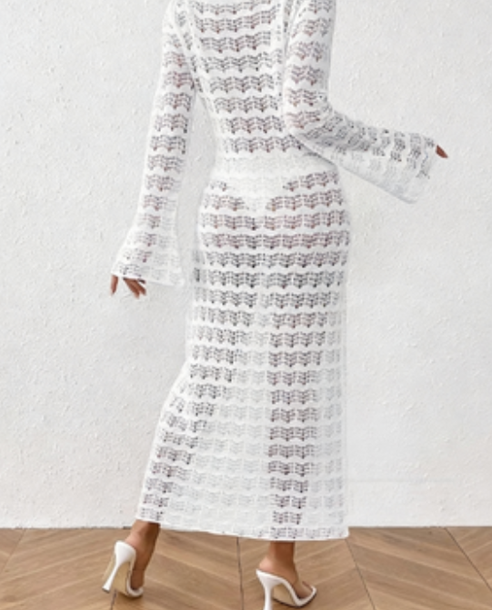 Women Crochet Hollow Out Beach Cover Up Maxi Dress