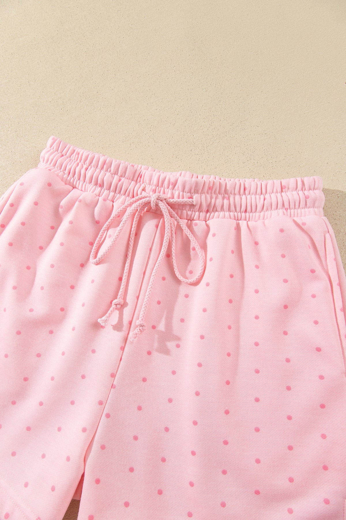 Pink Polka Dot Printed Oversized Hoodie Casual Shorts 2pcs Set