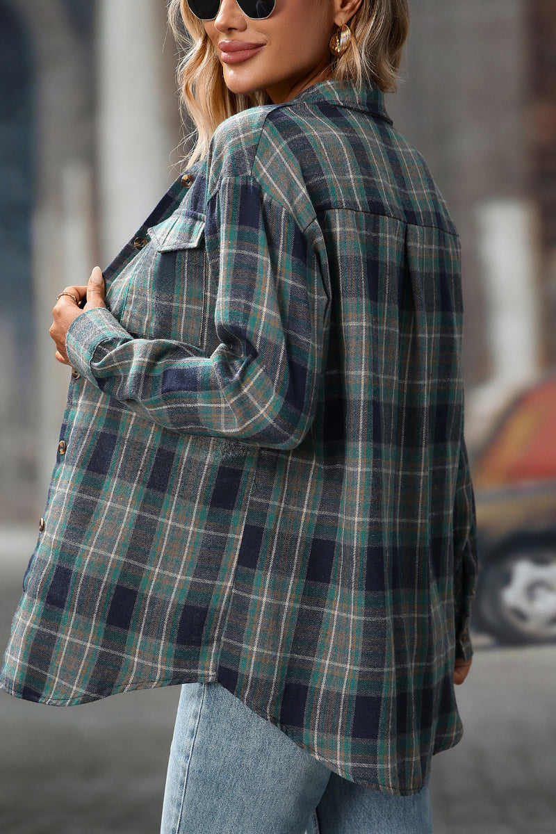 Plaid Button Down Shirt with Chest Pockets and Tie Hem