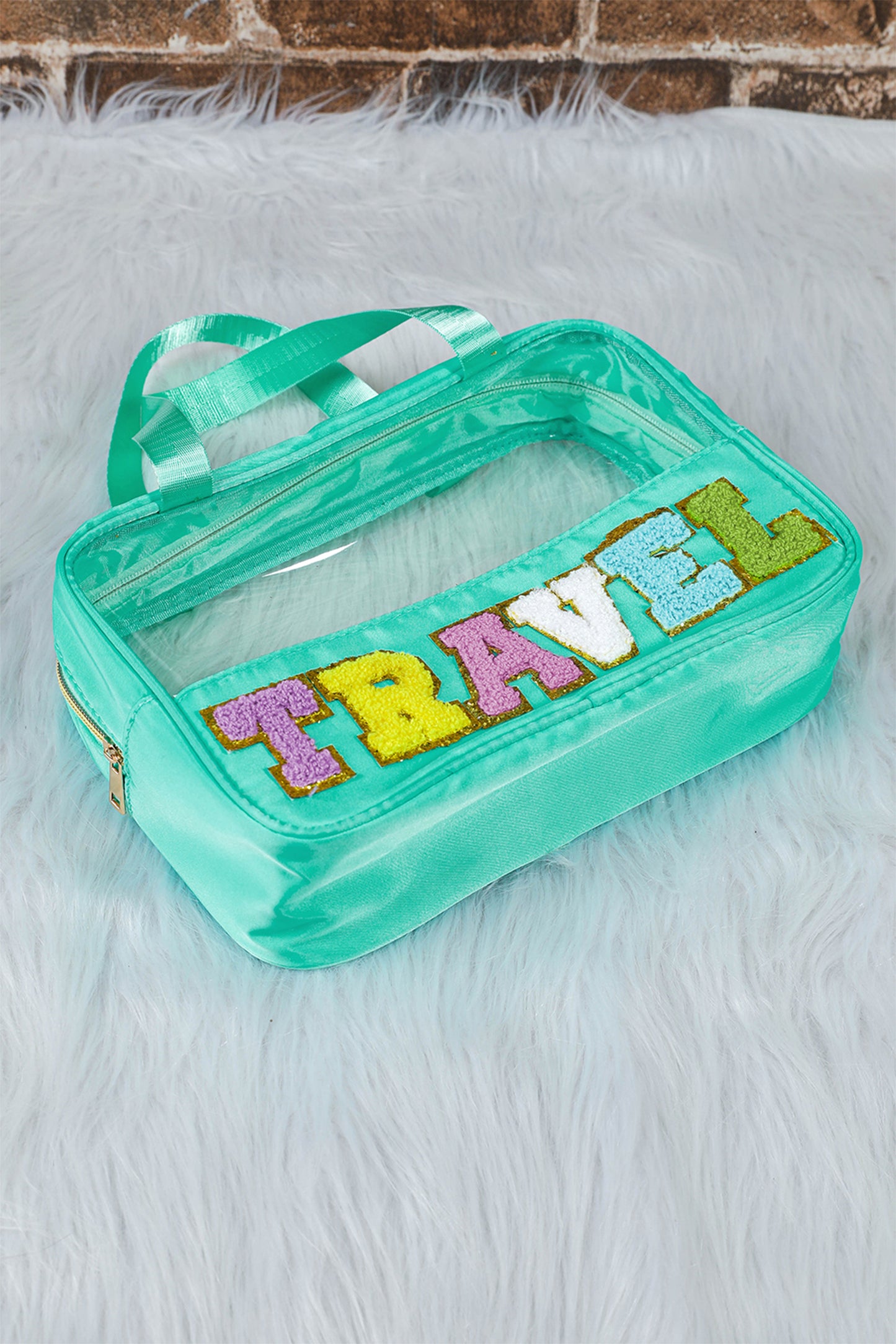 Parchment TRAVEL Chenille Letter Clear PVC Makeup Bag