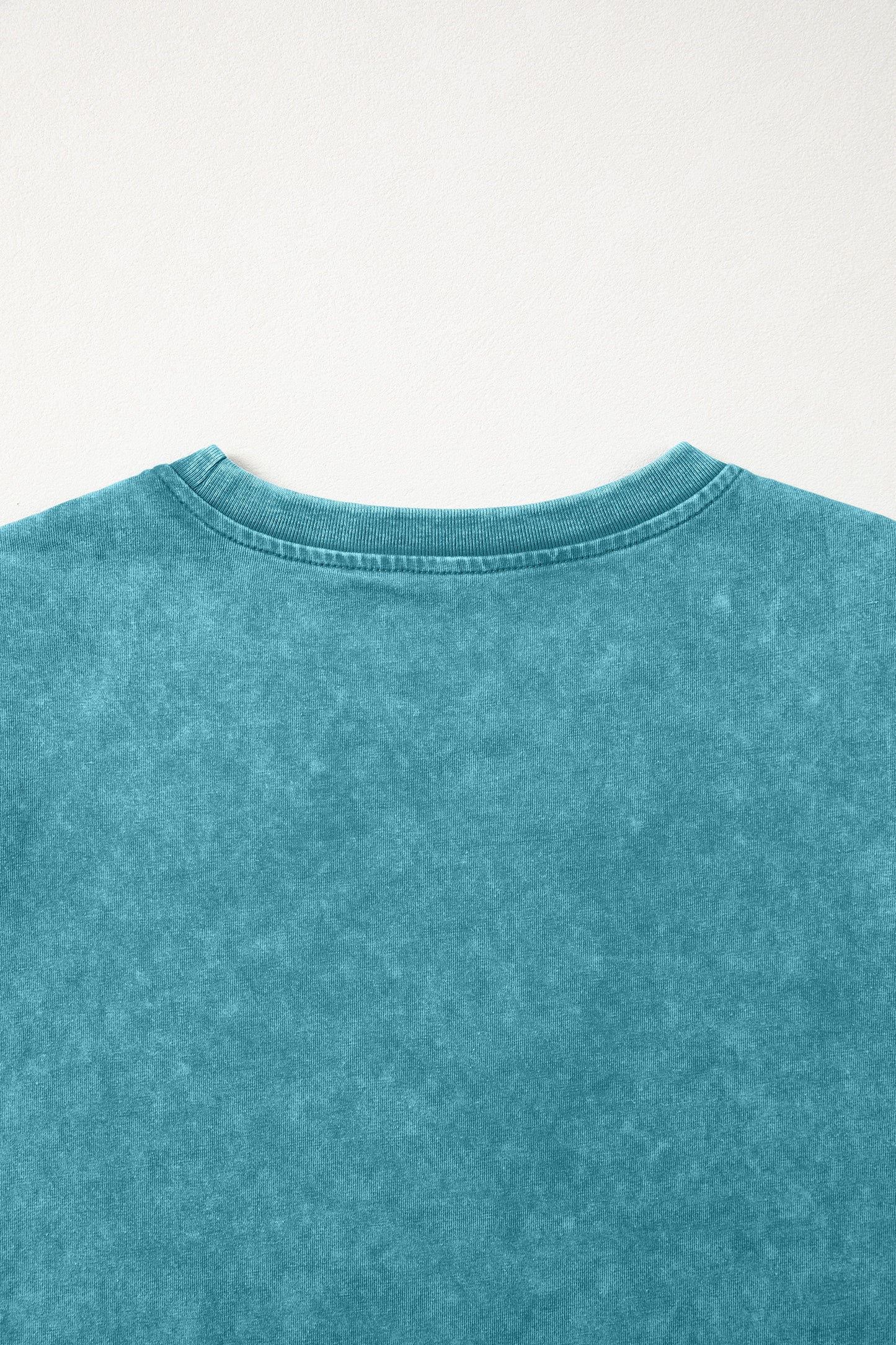 Turquoise Mineral Wash Western Embroidered Detail Short Puff Sleeve Cotton Tee