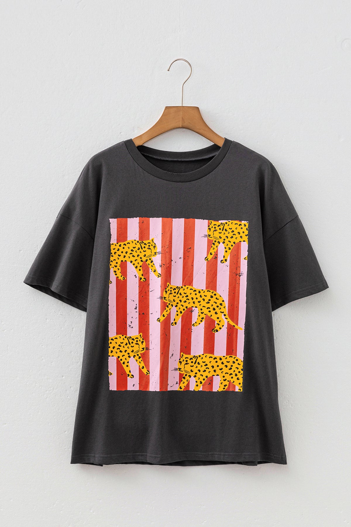 White Cheetah Striped Print Retro Fashion Graphic Tee