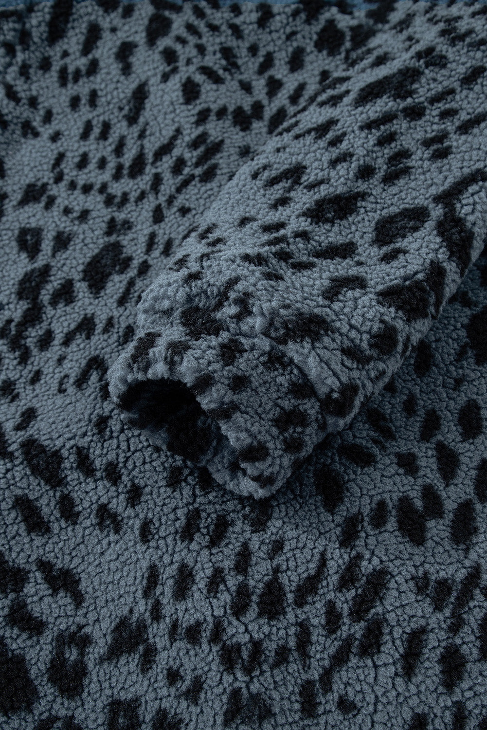 Cow Print Buttoned Stand Collar Fleece Jacket