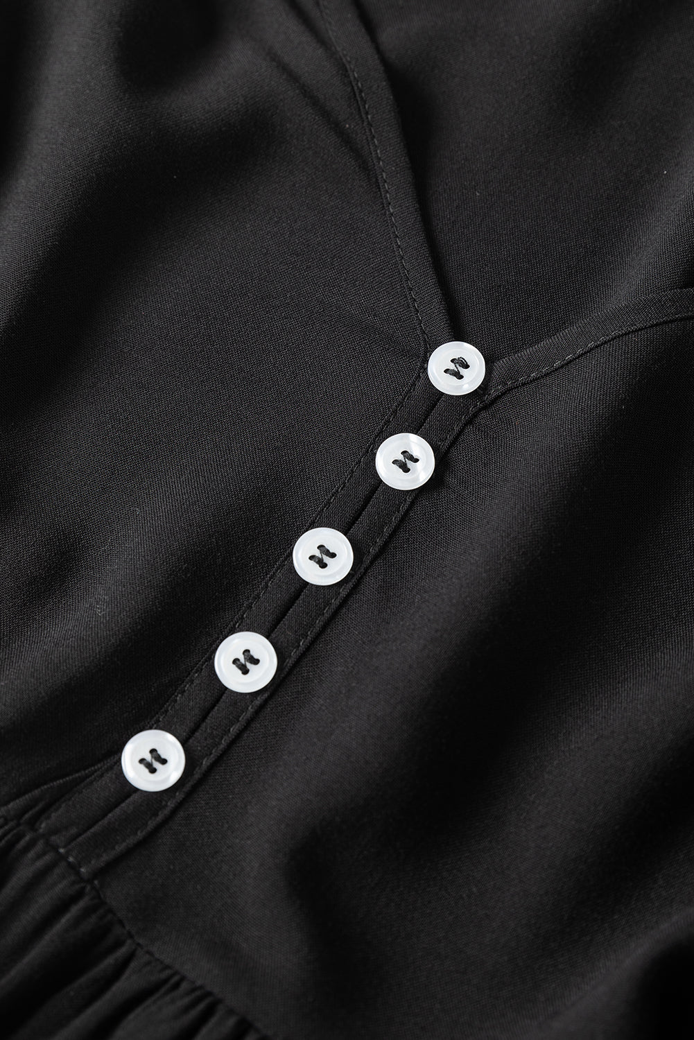 Lace Puff Sleeve Buttoned Tiered Ruffled Mini Dress