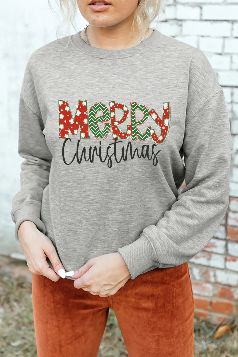 Gray Merry Christmas Festive Letter Print Drop Shoulder Sweatshirt