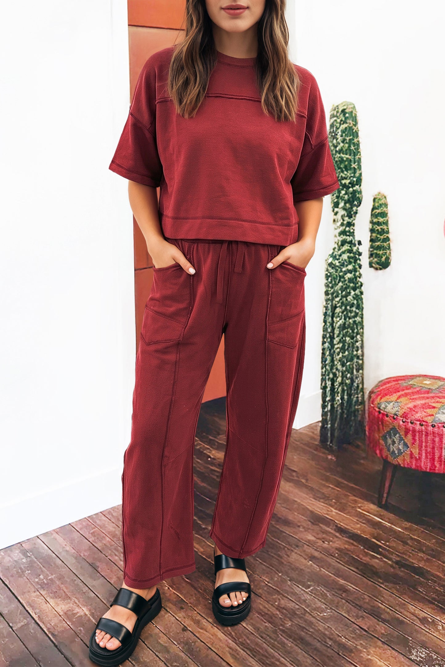 Sky Blue Drop Shoulder Boxy Tee and Barrel Pants Set