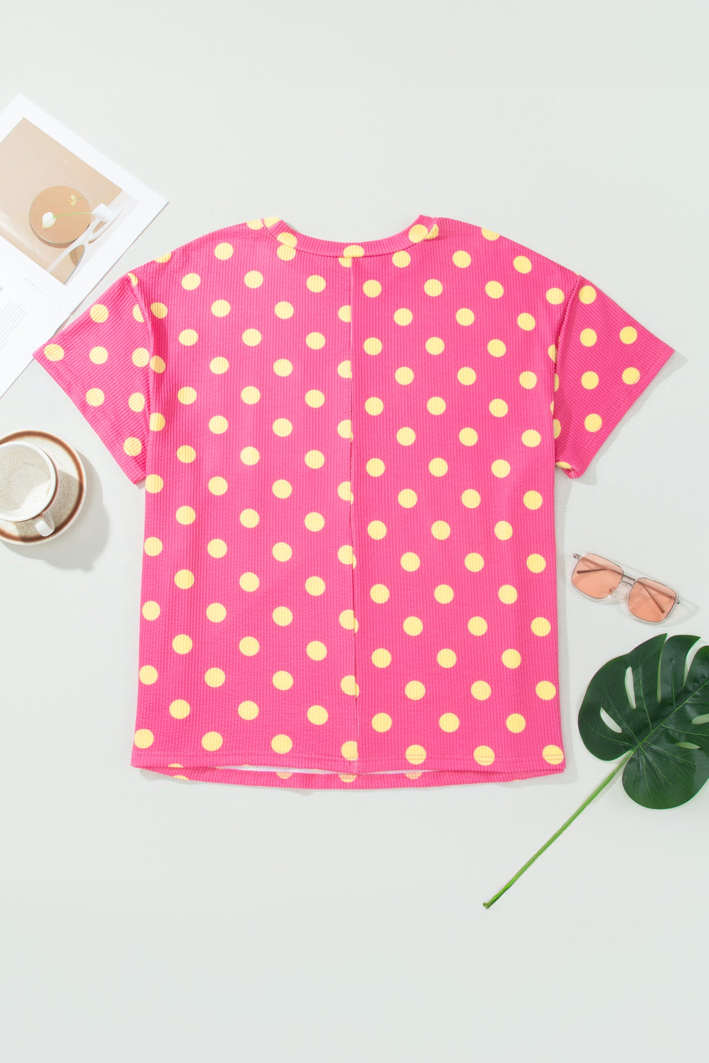 Polka Dot Waffle Knit Plus Size Pocket Top