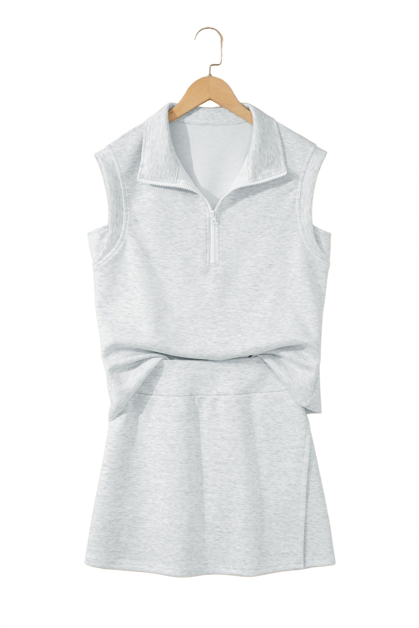 Light Grey Solid Color Sleeveless Zipper Tank and Skort Set