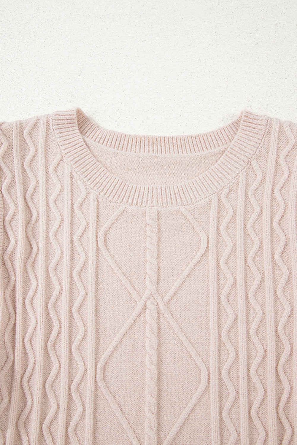 Parchment Cable Knit Ruffle Detail Contrast Floral Sleeve Patchwork Sweater