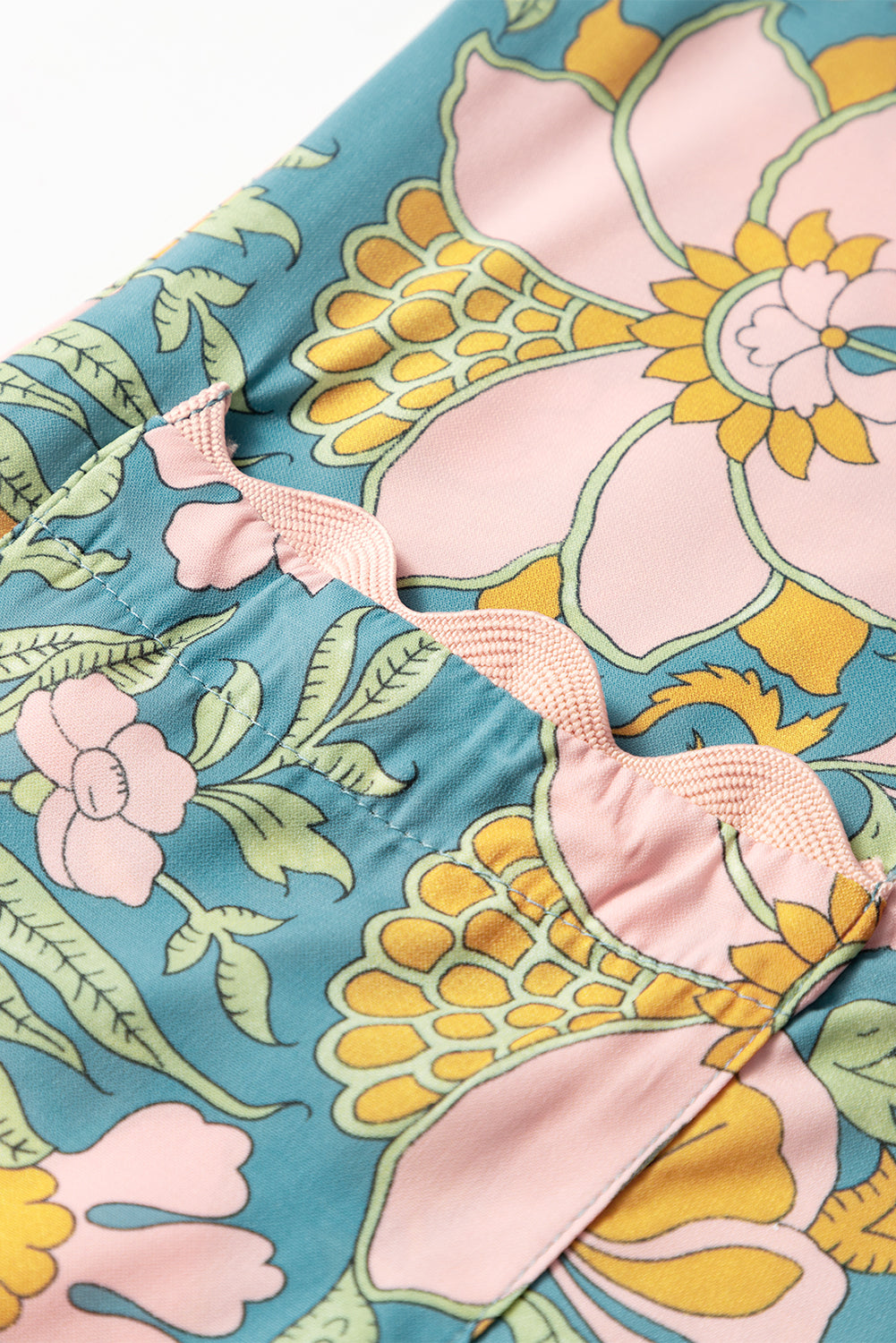 Sky Blue Floral Ricrac Trim V Neck Shift Mini Tank Dress