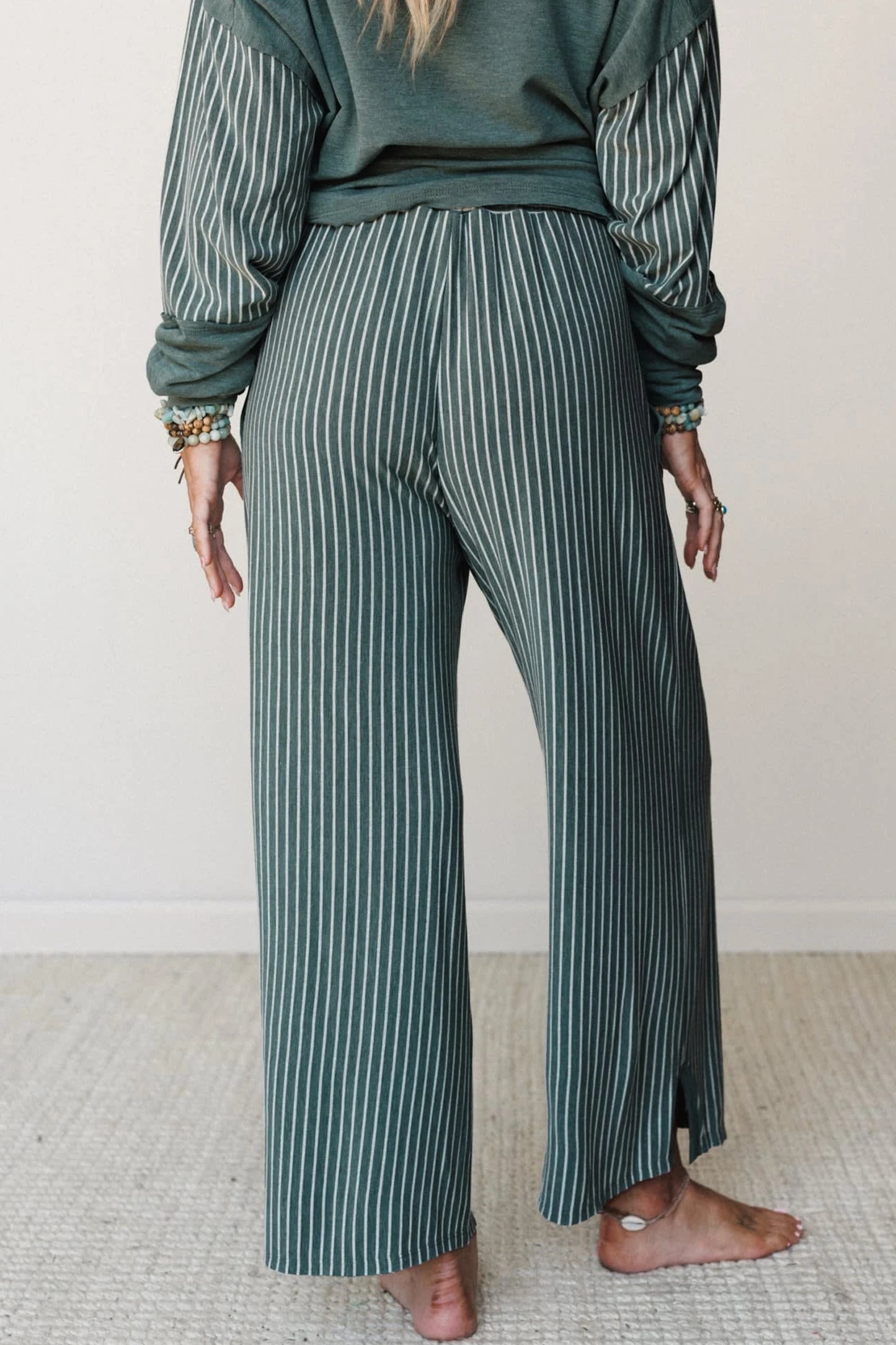 Fushia Raw Seam Patchwork Long Sleeve Top Pocket Casual Pants 2pcs Set