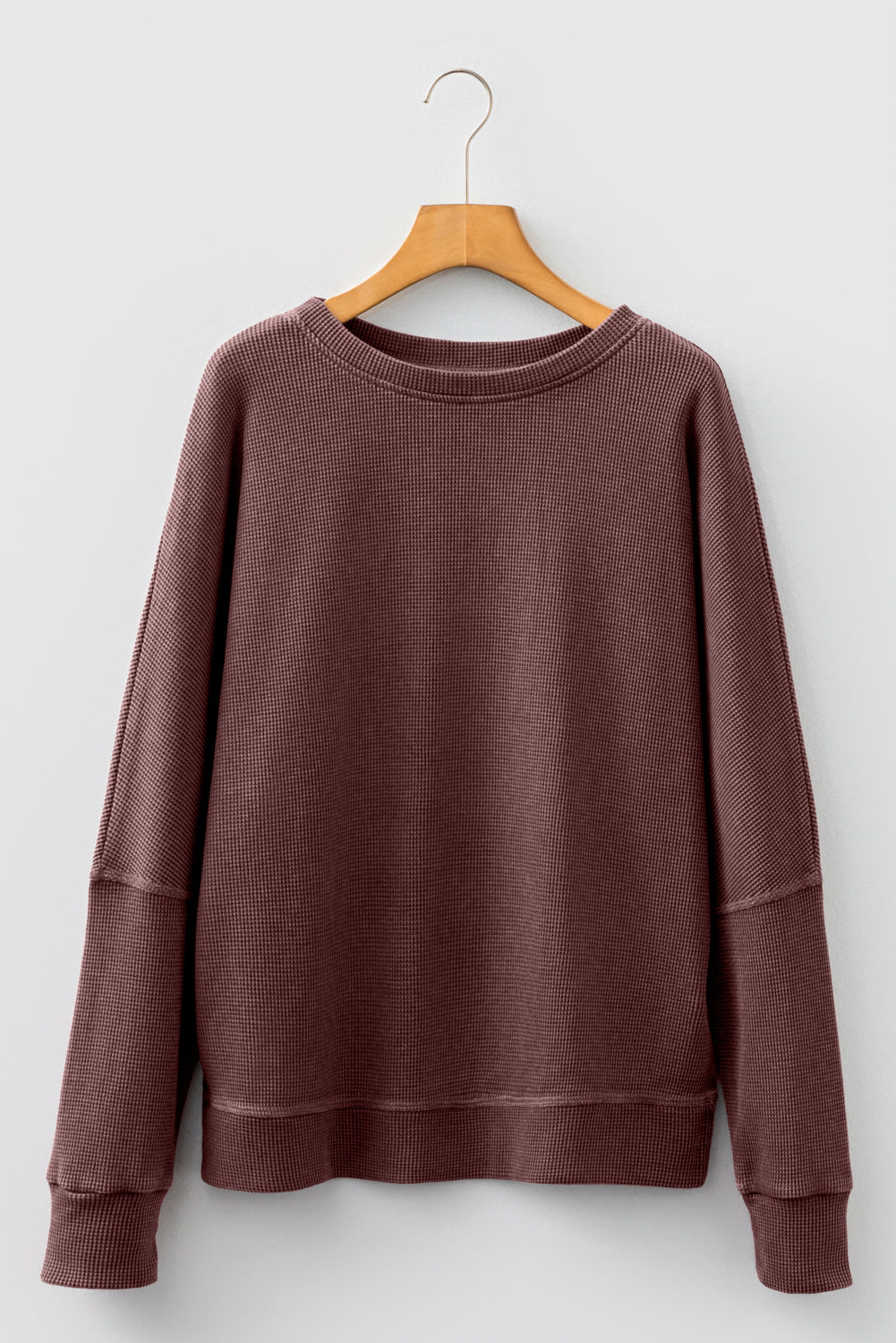 Dark Grey Waffle Knit Patchwork Long Sleeve Loose Top