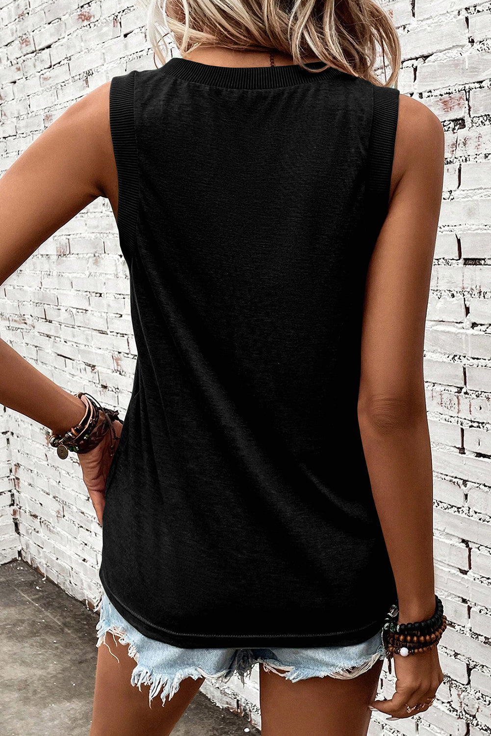 Black USA Bow Tie Print V Neck Tank Top