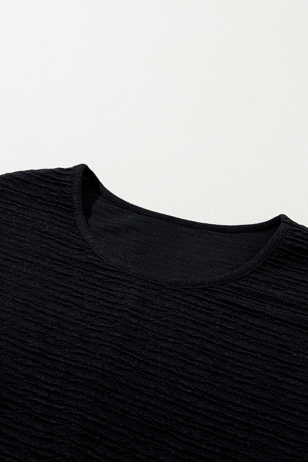 Solid Textured Ruffled Short Sleeve Blouse