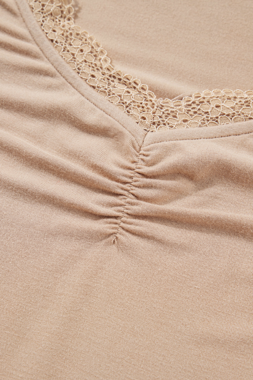 Red Dahlia Lace-trimmed Sweetheart Neckline Ruched Detail Long Sleeve T-shirt