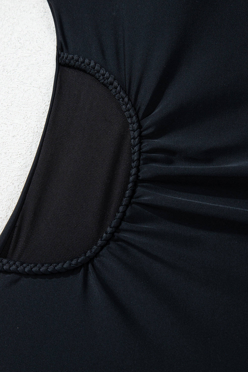 Black Asymmetric Ruffle Shoulder Pleated One Piece Swimsuit