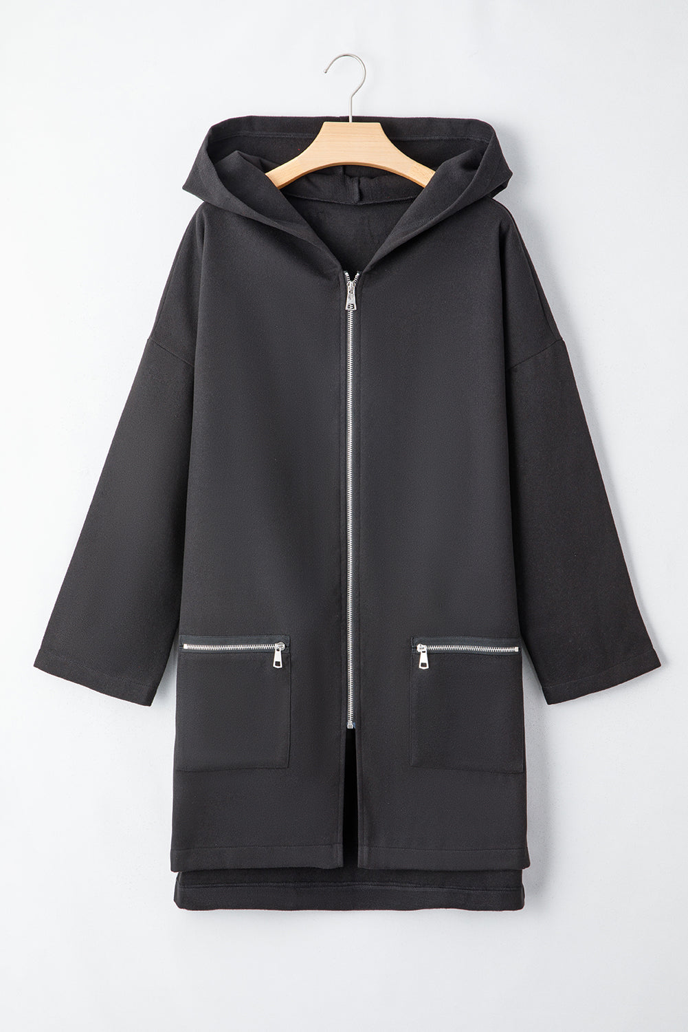 Fiery Red Solid Color Casual Zip up Hooded Coat