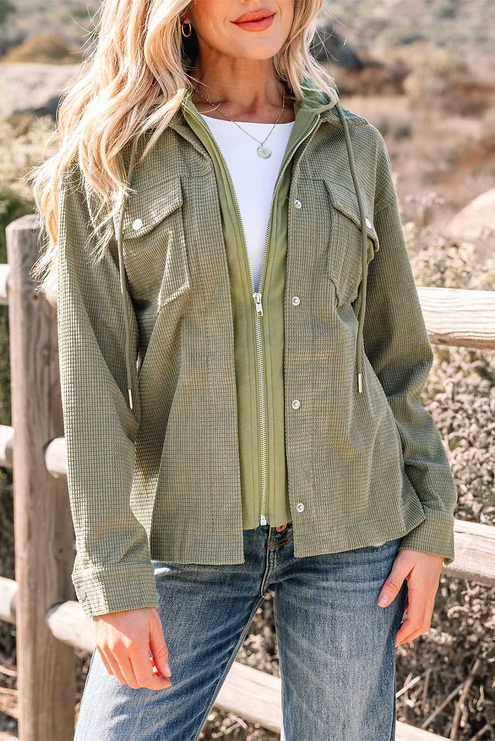 Beige 2 in 1 Thermal Knit Textured Hooded Jacket