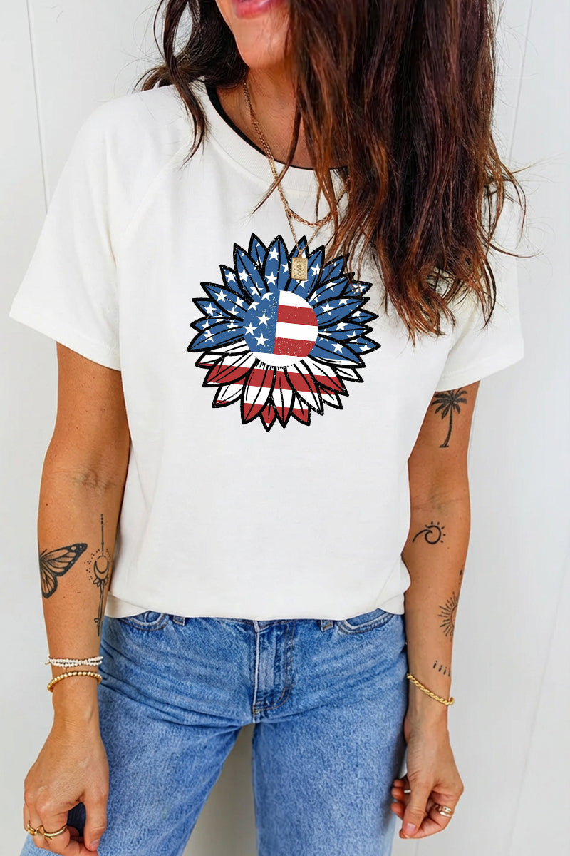 4th of July Sunflower Flag Patriotic Graphic Tee
