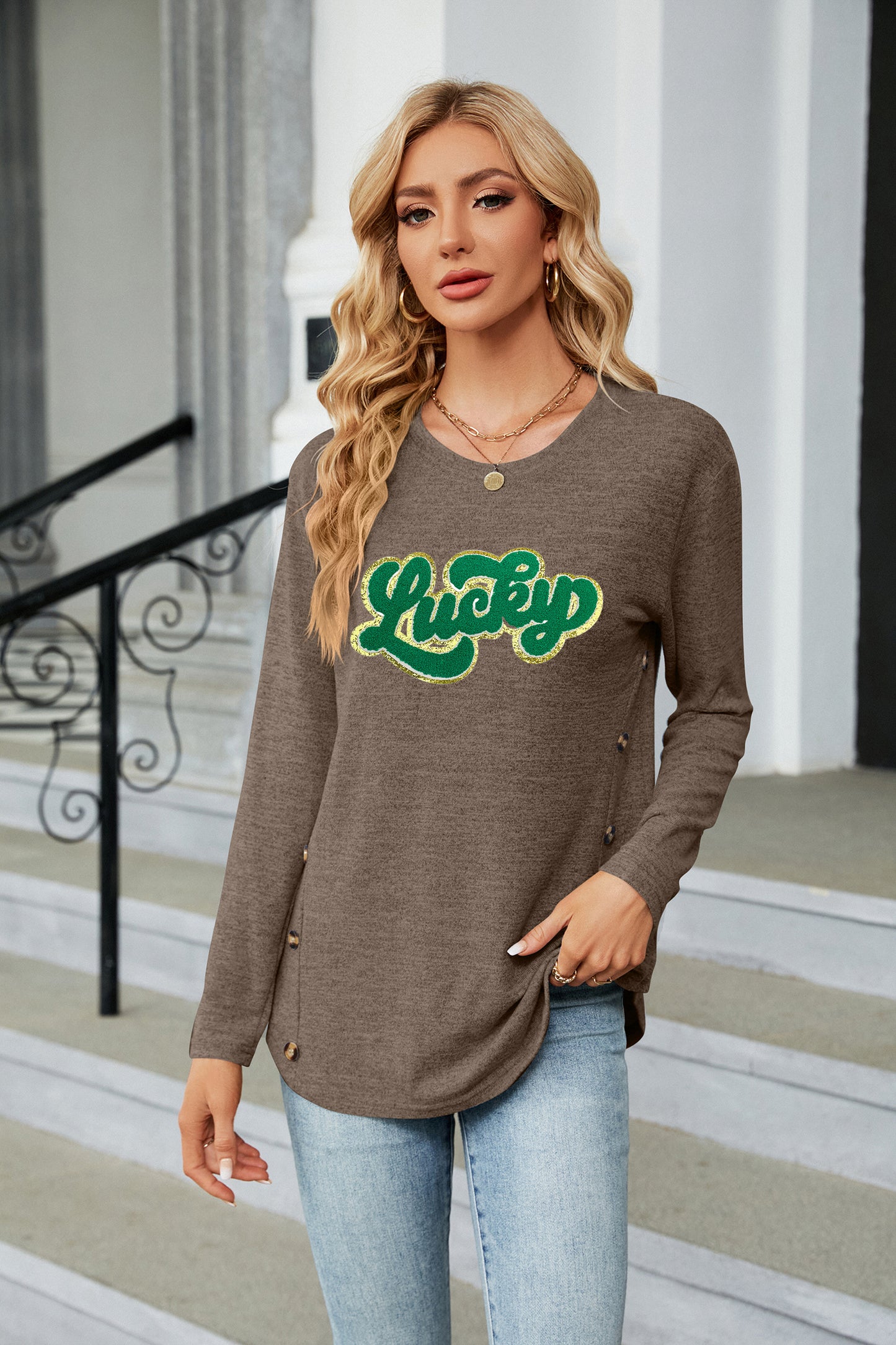 St Patricks Day Lucky Green Sequin Long Sleeve Top