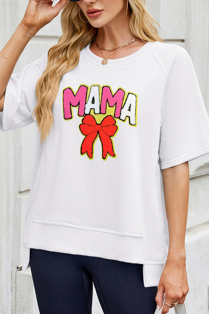 Color Block Mama Bow Graphic Tee Mother's Day Gift Top