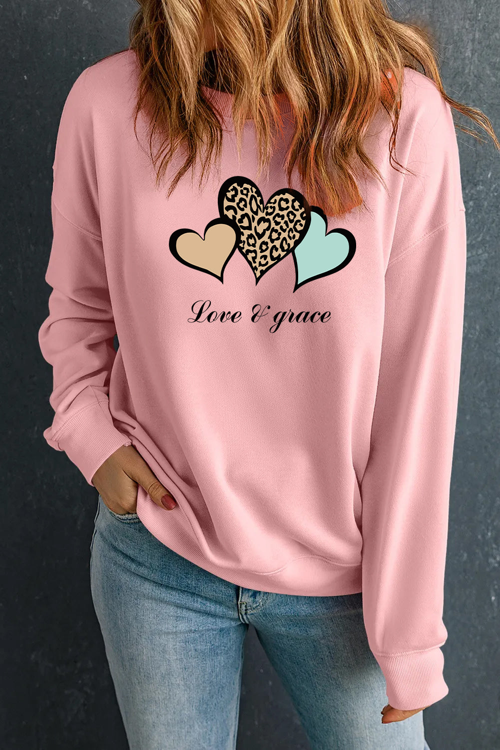 Valentine’s Day Love & Grace Leopard Heart Graphic Sweatshirt