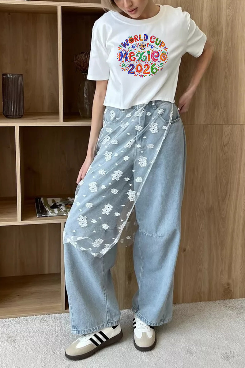 World Cup Mexico 2026 Graphic Crop Tee Colorful Soccer T Shirt Women