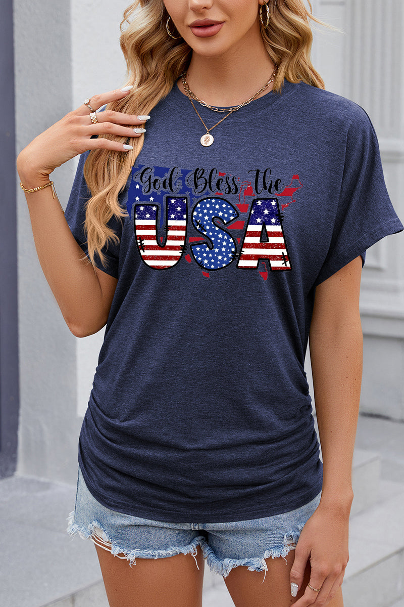 God Bless USA Letter Graphic 4th of July Patriotic Tee