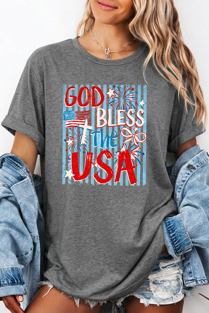 USA Flag Letter Graphic Tee Relaxed Fit Summer Top
