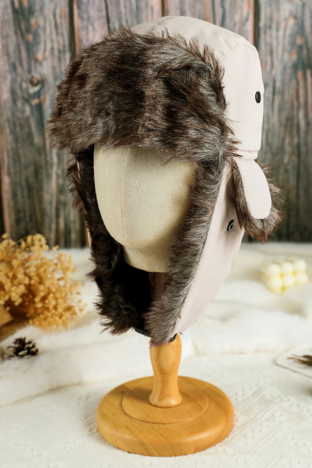 White Windproof Faux Fur Ear Flap Winter Trapper Hat
