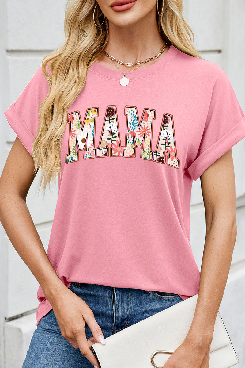 Womens Mothers Day Floral Graphic Tee Casual Loose Fit Short Sleeve T Shirt