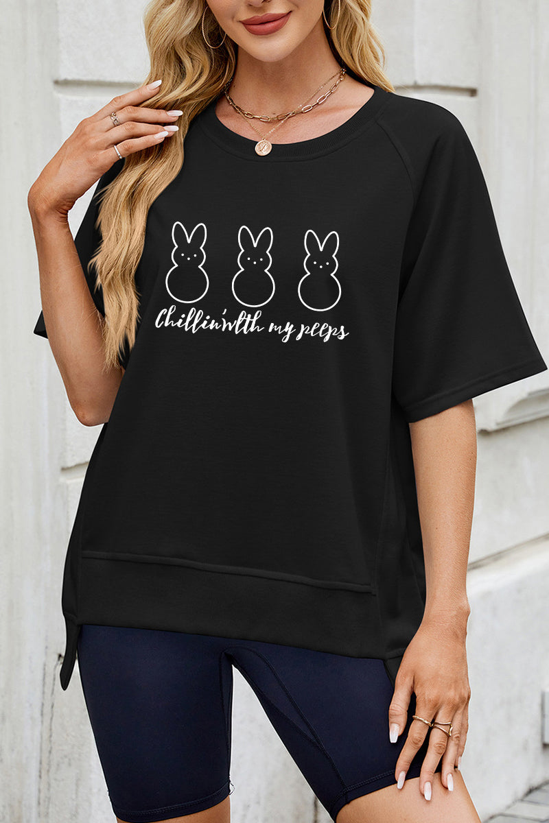Easter Cute Bunny Graphic Tee Women Casual Spring Shirt