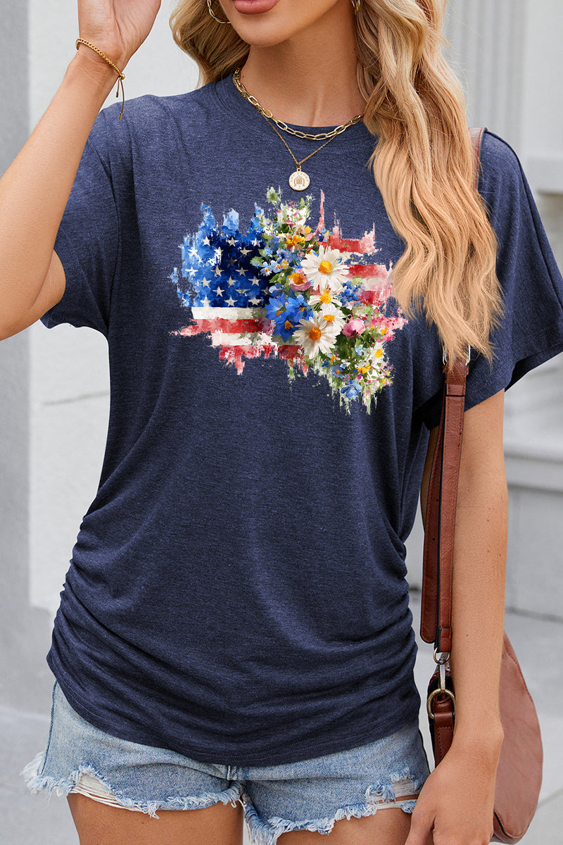 American Flag Floral Graphic Independence Day T Shirt