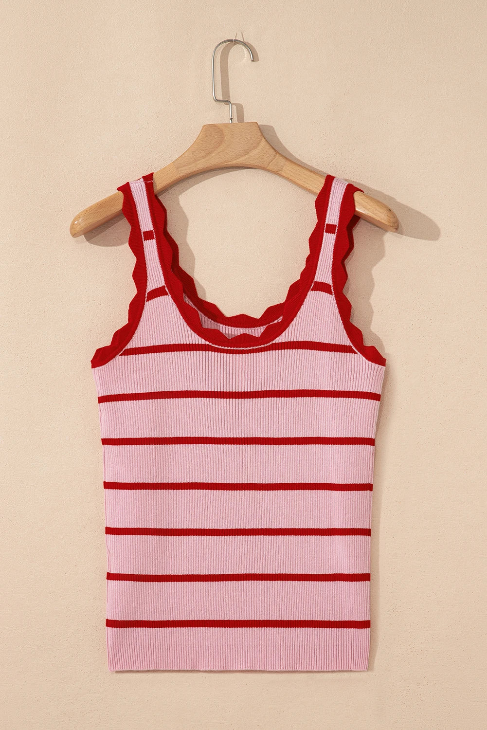 Striped Scalloped Edge U Neck Sleeveless Sweater Vest