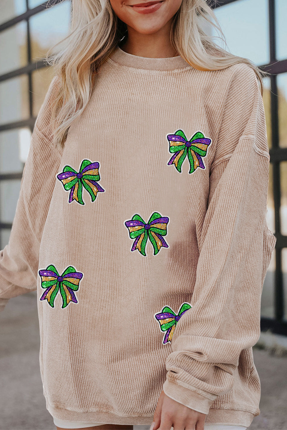Mardi Gras Bow Pattern Oversized Sweatshirt