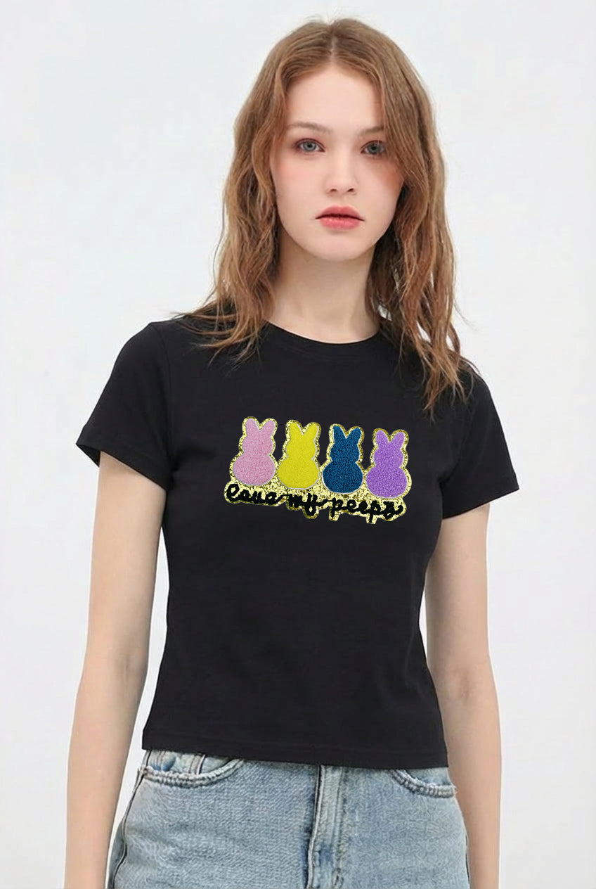 Easter Bunny Sequin Graphic Cotton Casual T Shirt